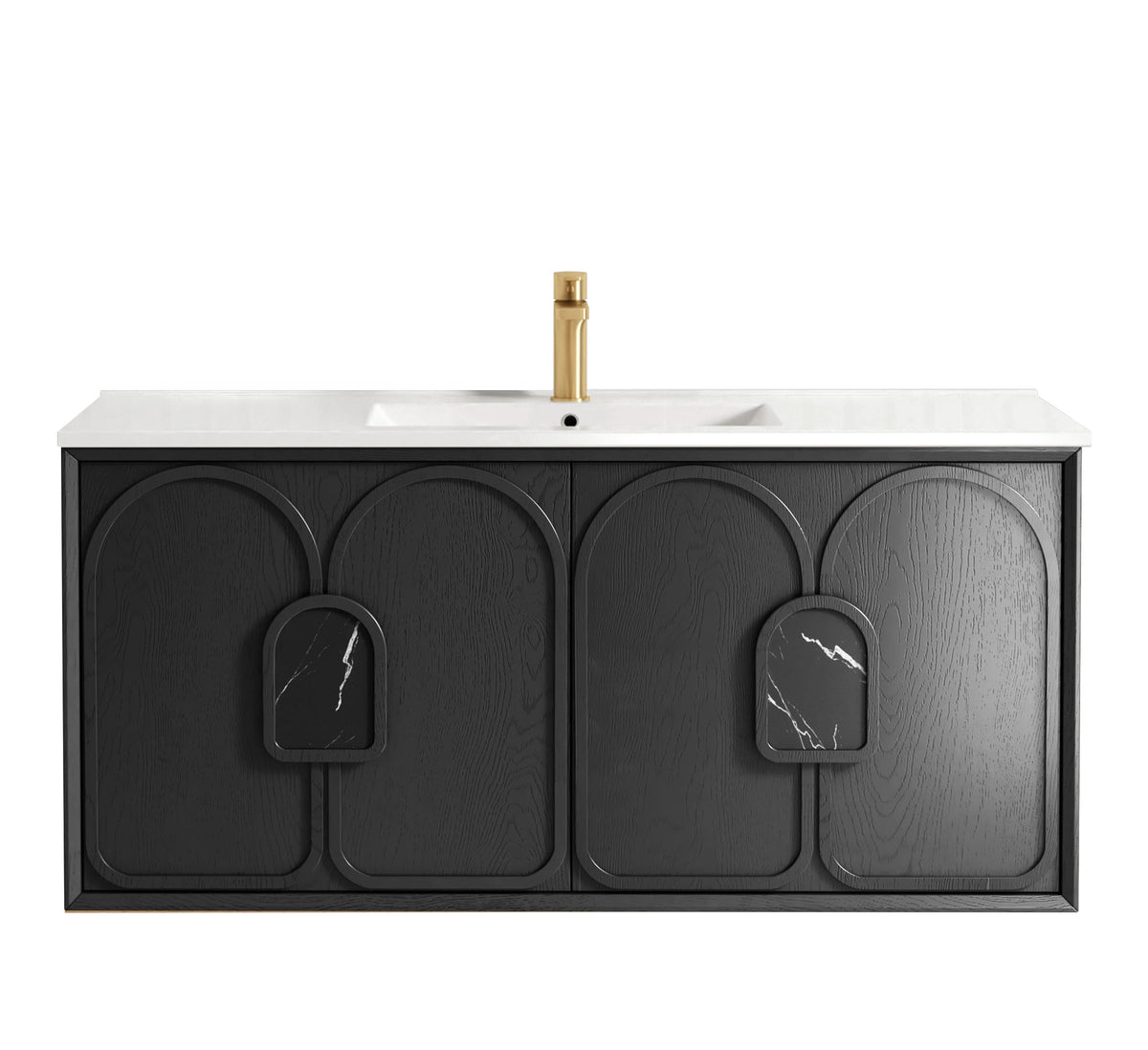 Laguna Mark II 1200mm Black Oak Wall Hung Vanity - Slimline Ceramic Top (Gloss white)