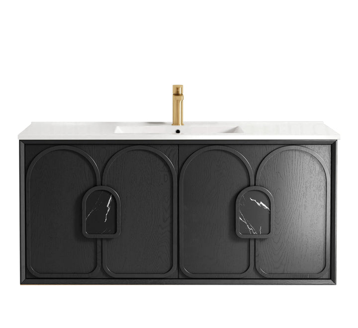 Laguna Mark II 1200mm Black Oak Wall Hung Vanity - Slimline Ceramic Top (Gloss white)