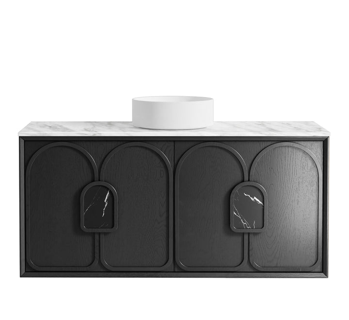 Laguna Mark II 1200mm Black Oak Wall Hung Vanity - Natural Marble Top (Natural Carrara Marble)