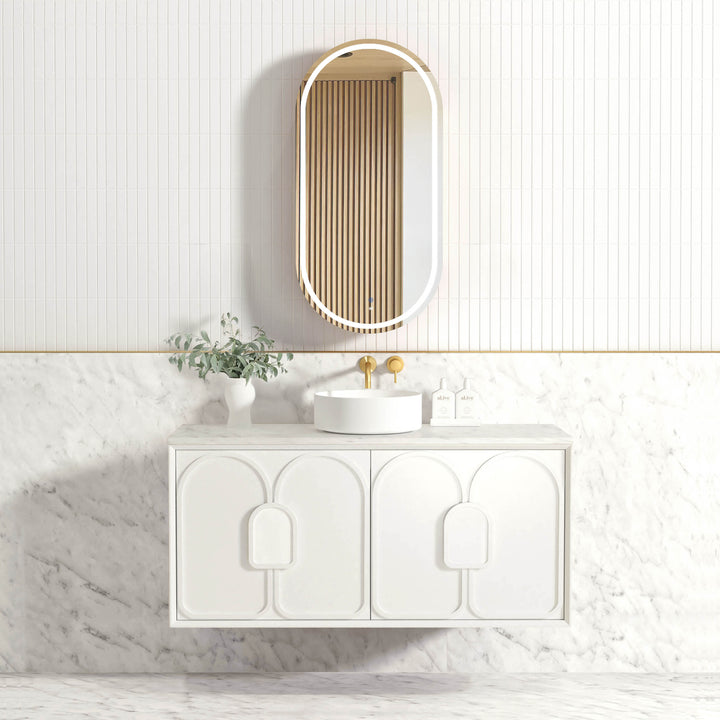 Laguna Mark II 1200mm Matte White Wall Hung Vanity - Natural Marble Top (Natural Carrara Marble)