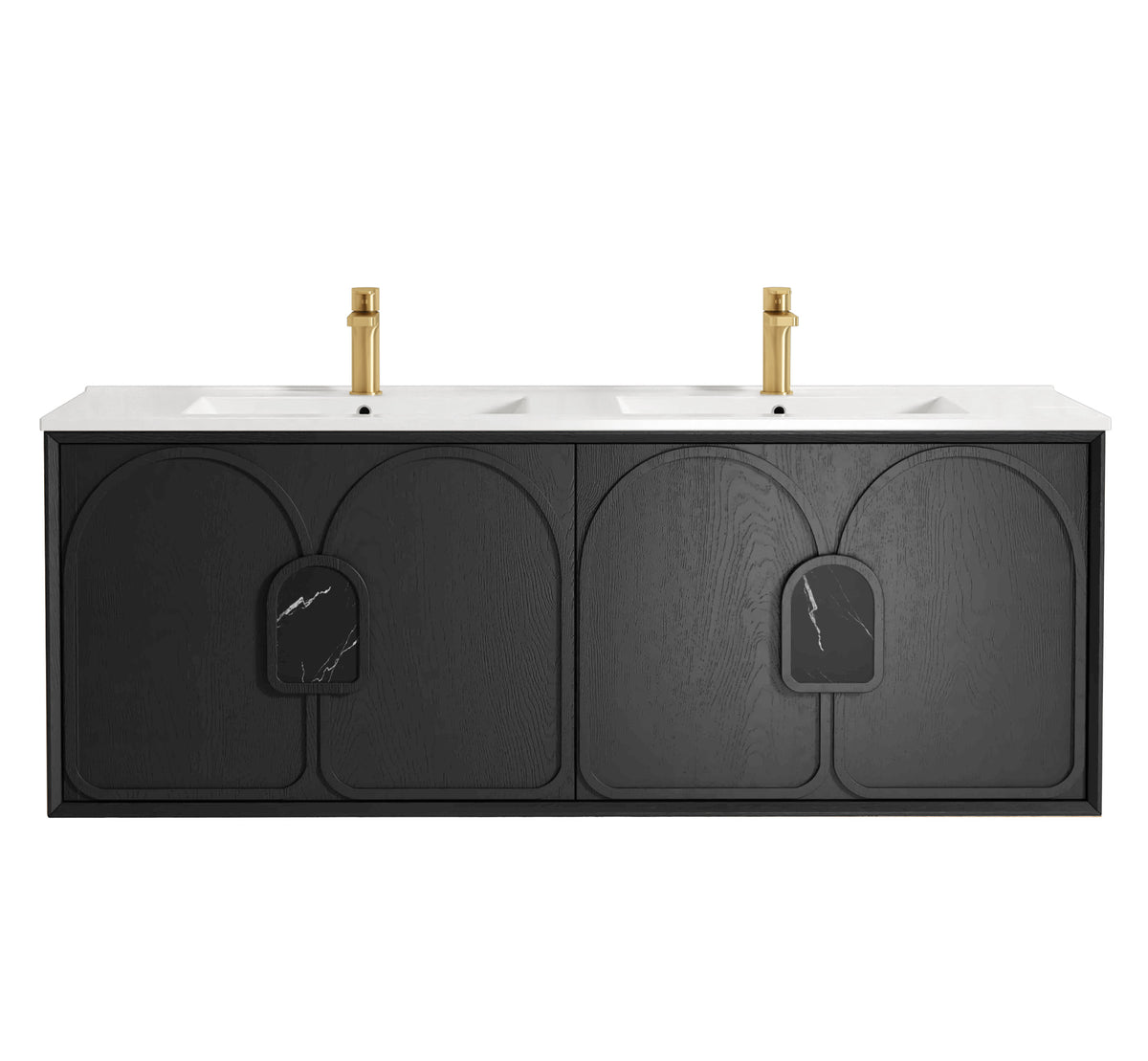 Laguna Mark II 1500mm Black Oak Wall Hung Vanity - Slimline Ceramic Top (Gloss white)