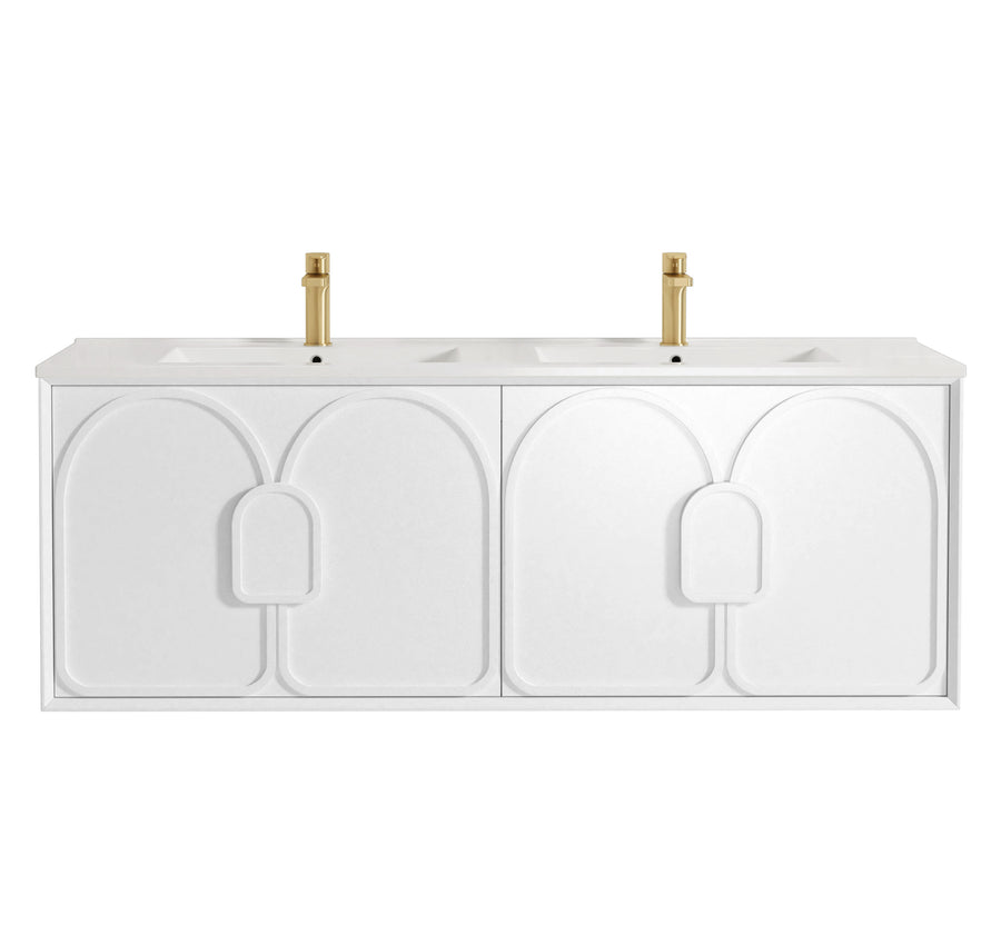 Laguna Mark II 1500mm Matte White Wall Hung Vanity - Slimline Ceramic Top (Gloss white)