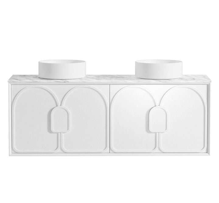 Laguna Mark II 1500mm Matte White Wall Hung Vanity - Natural Marble Top (Natural Carrara Marble)