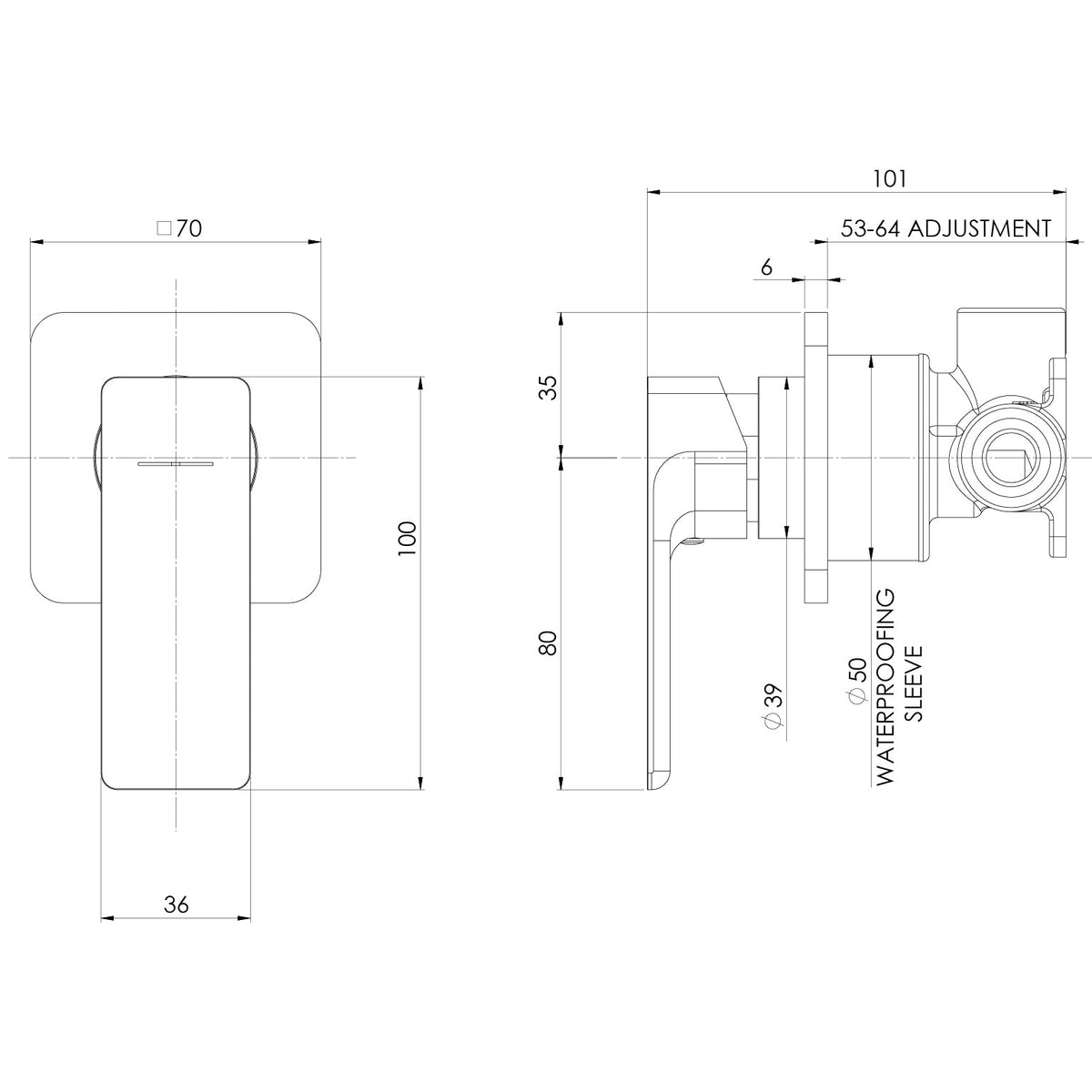 Specification diagram - Gloss MKII SwitchMix Shower / Wall Mixer (Fit-Off Kit Only) - Lead Free