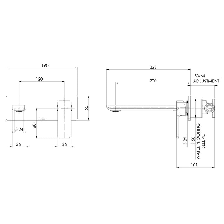 Specification diagram - Gloss MKII SwitchMix Wall Basin / Bath Mixer Set (Fit-Off Kit Only) - Lead Free