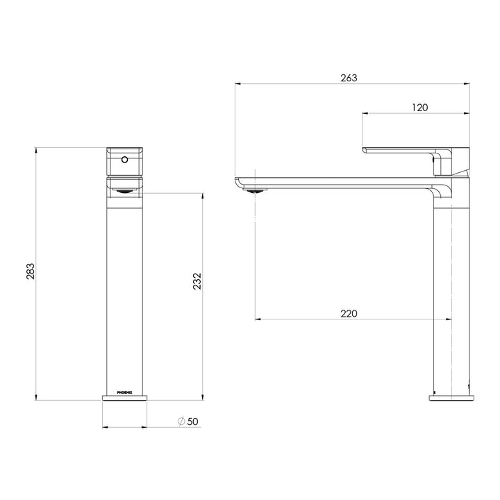 Specification diagram - Gloss MKII Sink Mixer 220mm
