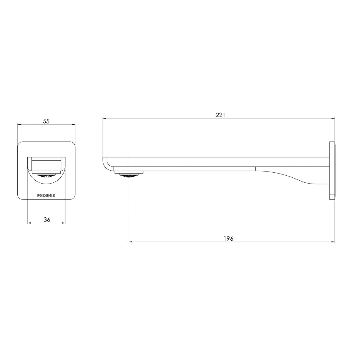 Specification diagram - Gloss MKII Wall Basin / Bath Outlet 200mm