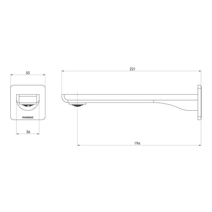 Specification diagram - Gloss MKII Wall Basin / Bath Outlet 200mm