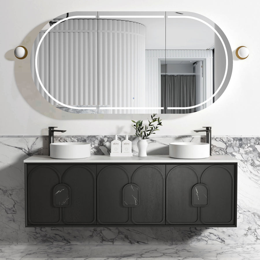 Laguna Mark II 1800mm Black Oak Wall Hung Vanity - Ultra Delux Stone Top (Silica Free Pure White)