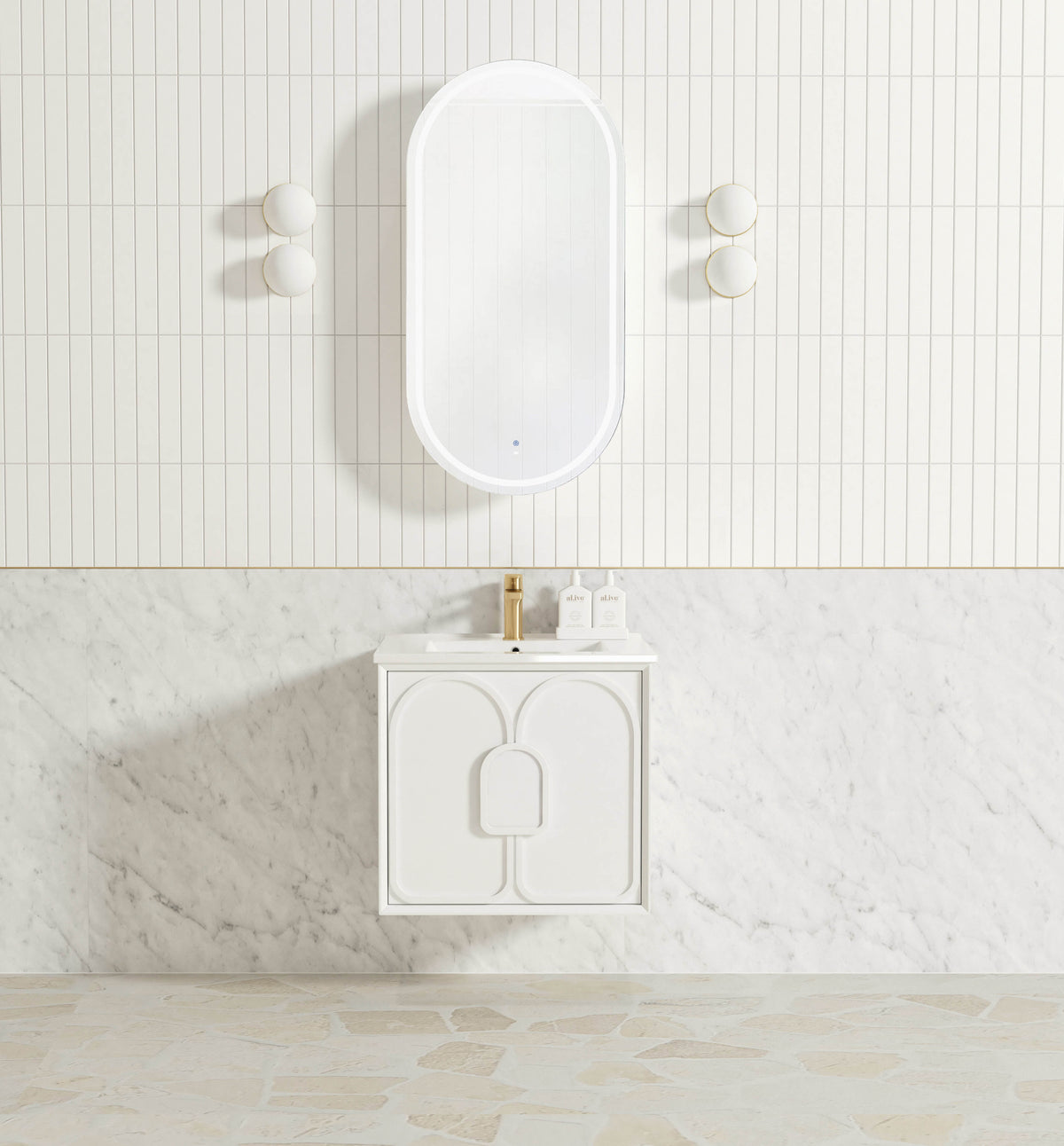 Laguna Mark II 600mm Matte White Wall Hung Vanity - Slimline Ceramic Top (Gloss white)