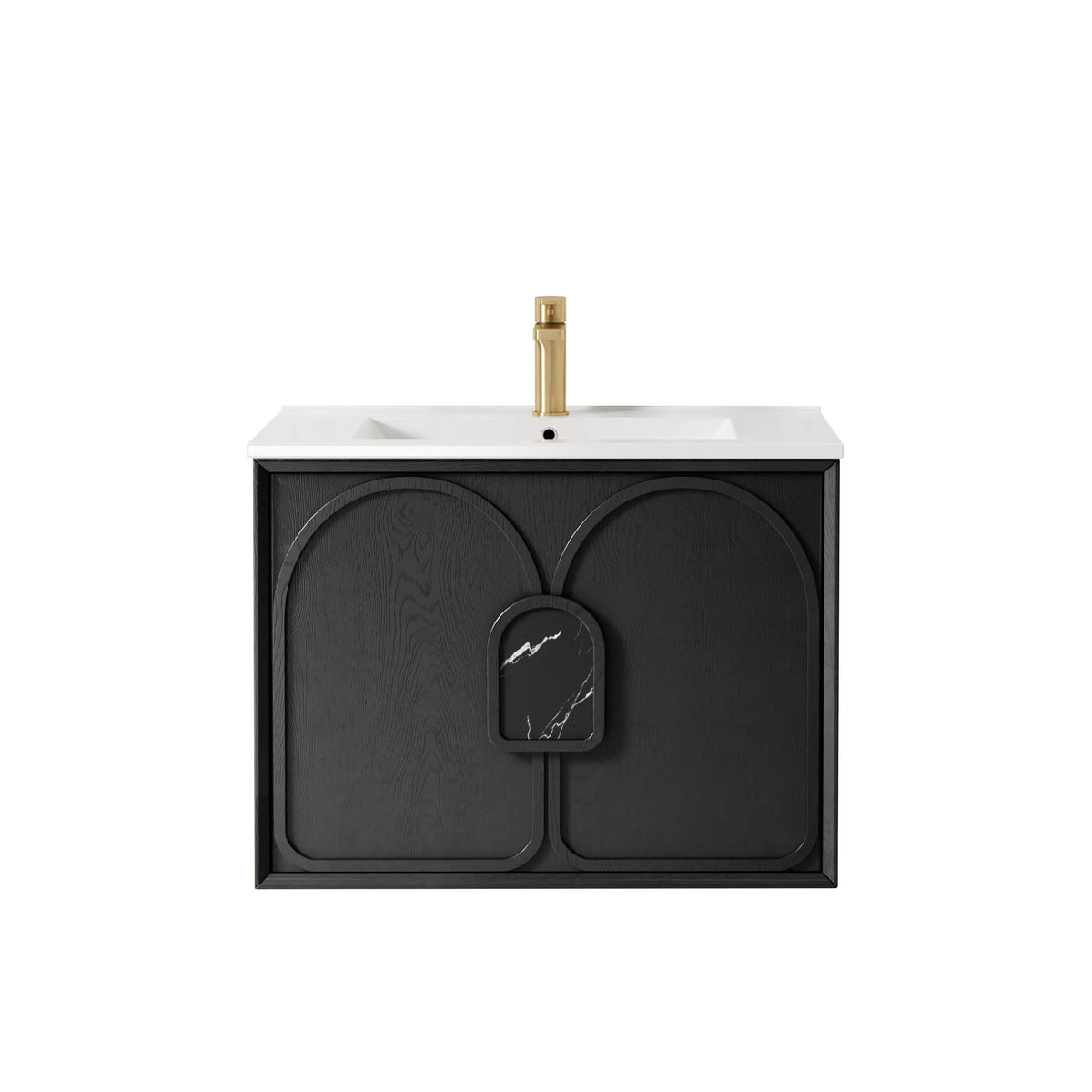 Laguna Mark II 750mm Black Oak Wall Hung Vanity - Slimline Ceramic Top (Gloss white)