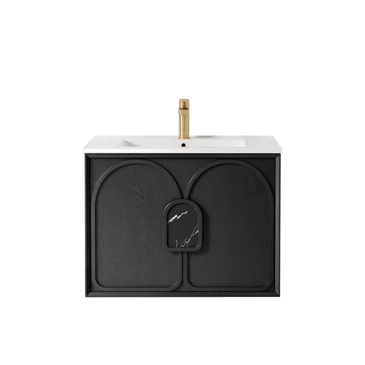 Laguna Mark II 750mm Black Oak Wall Hung Vanity - Slimline Ceramic Top (Gloss white)