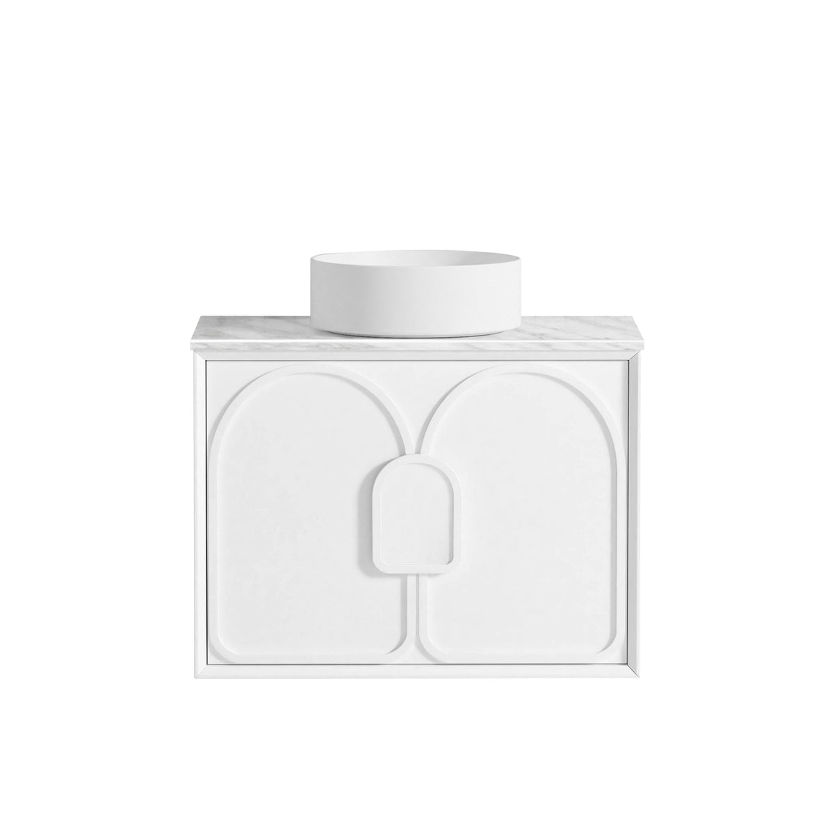 Laguna Mark II 750mm Matte White Wall Hung Vanity - Natural Marble Top (Natural Carrara Marble)