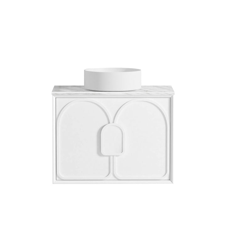 Laguna Mark II 750mm Matte White Wall Hung Vanity - Natural Marble Top (Natural Carrara Marble)