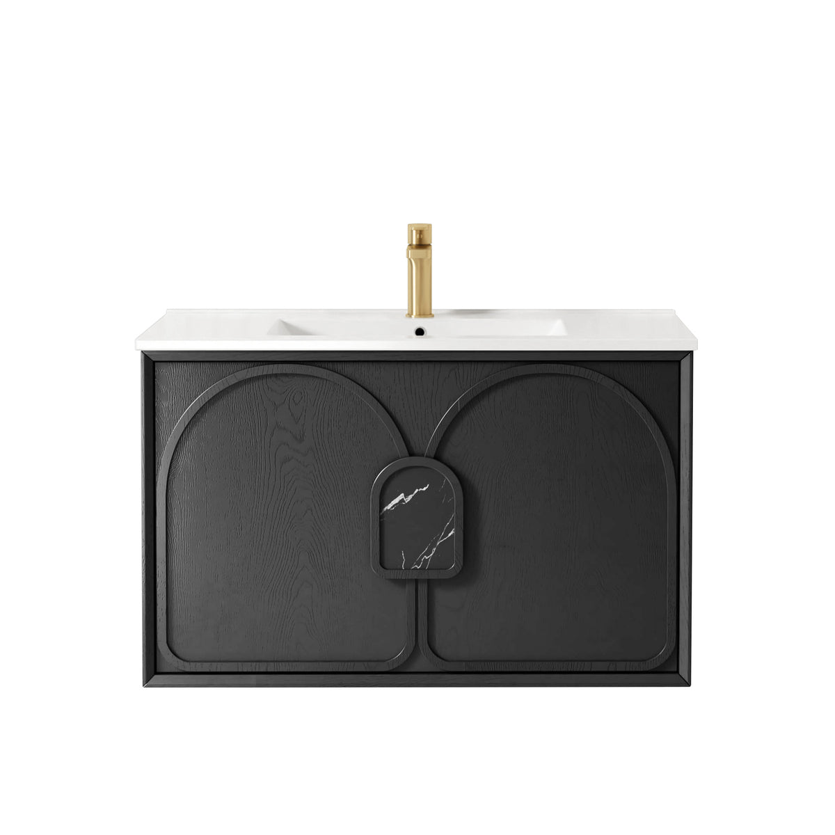 Laguna Mark II 900mm Black Oak Wall Hung Vanity - Slimline Ceramic Top (Gloss white)