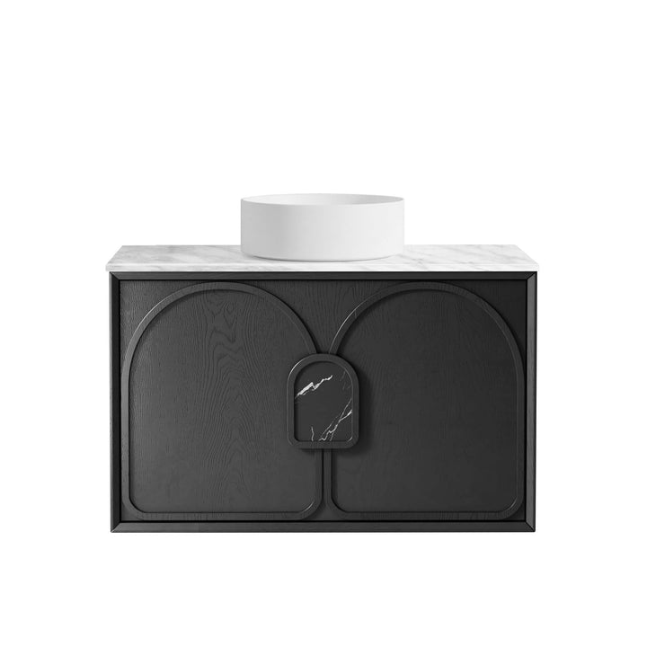 Laguna Mark II 900mm Black Oak Wall Hung Vanity - Natural Marble Top (Natural Carrara Marble)