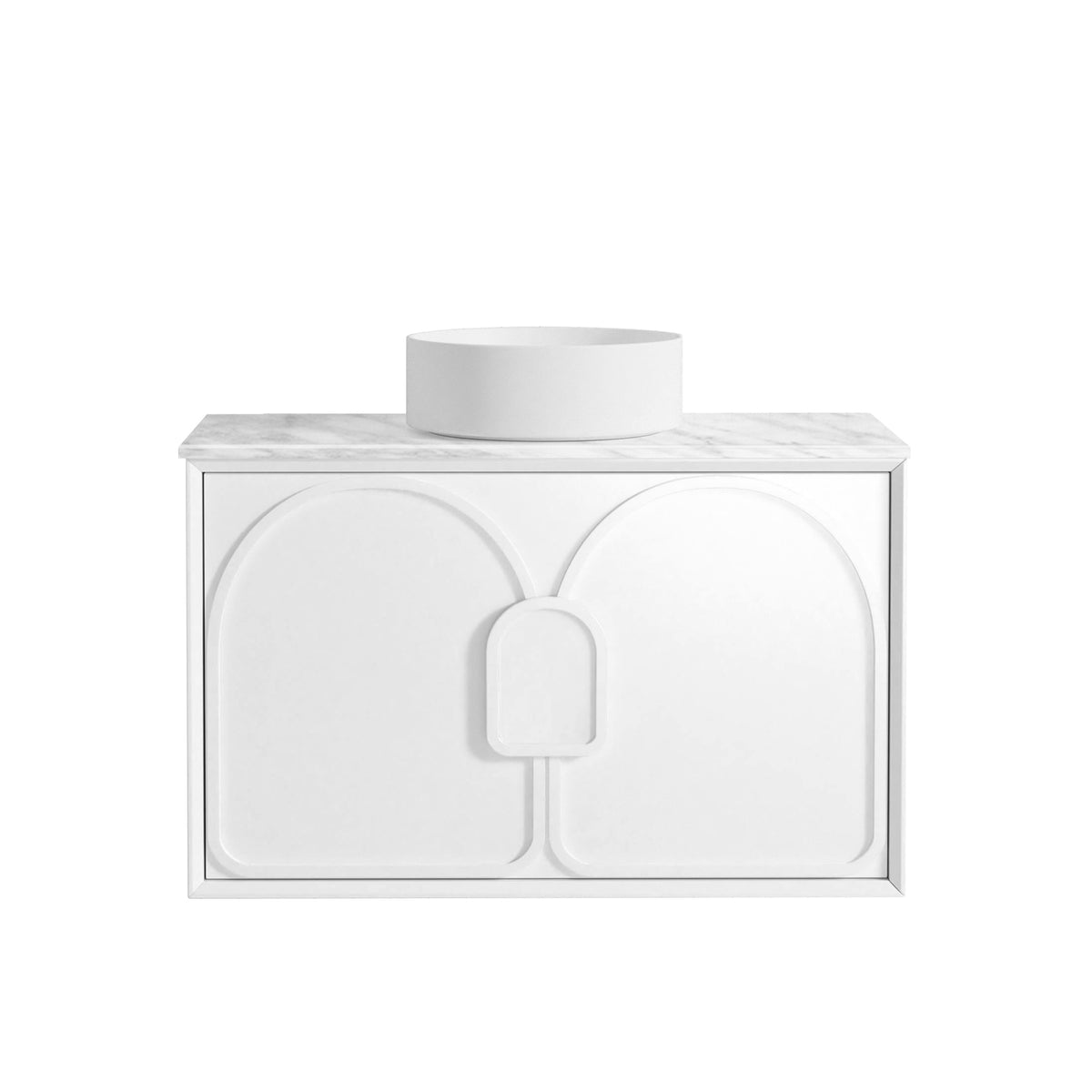 Laguna Mark II 900mm Matte White Wall Hung Vanity - Natural Marble Top (Natural Carrara Marble)