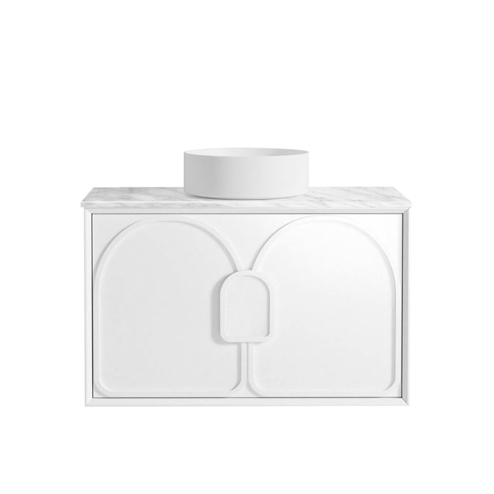 Laguna Mark II 900mm Matte White Wall Hung Vanity - Natural Marble Top (Natural Carrara Marble)