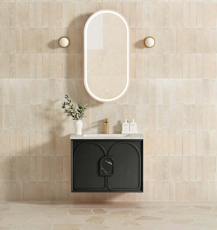 Laguna Mark II 750mm Black Oak Wall Hung Vanity - Under Mount Stone Top (Natural Carrara Marble)