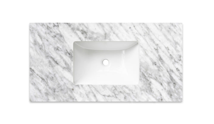 Laguna Mark II 900mm Matte White Wall Hung Vanity - Under Mount Stone Top (Natural Carrara Marble)