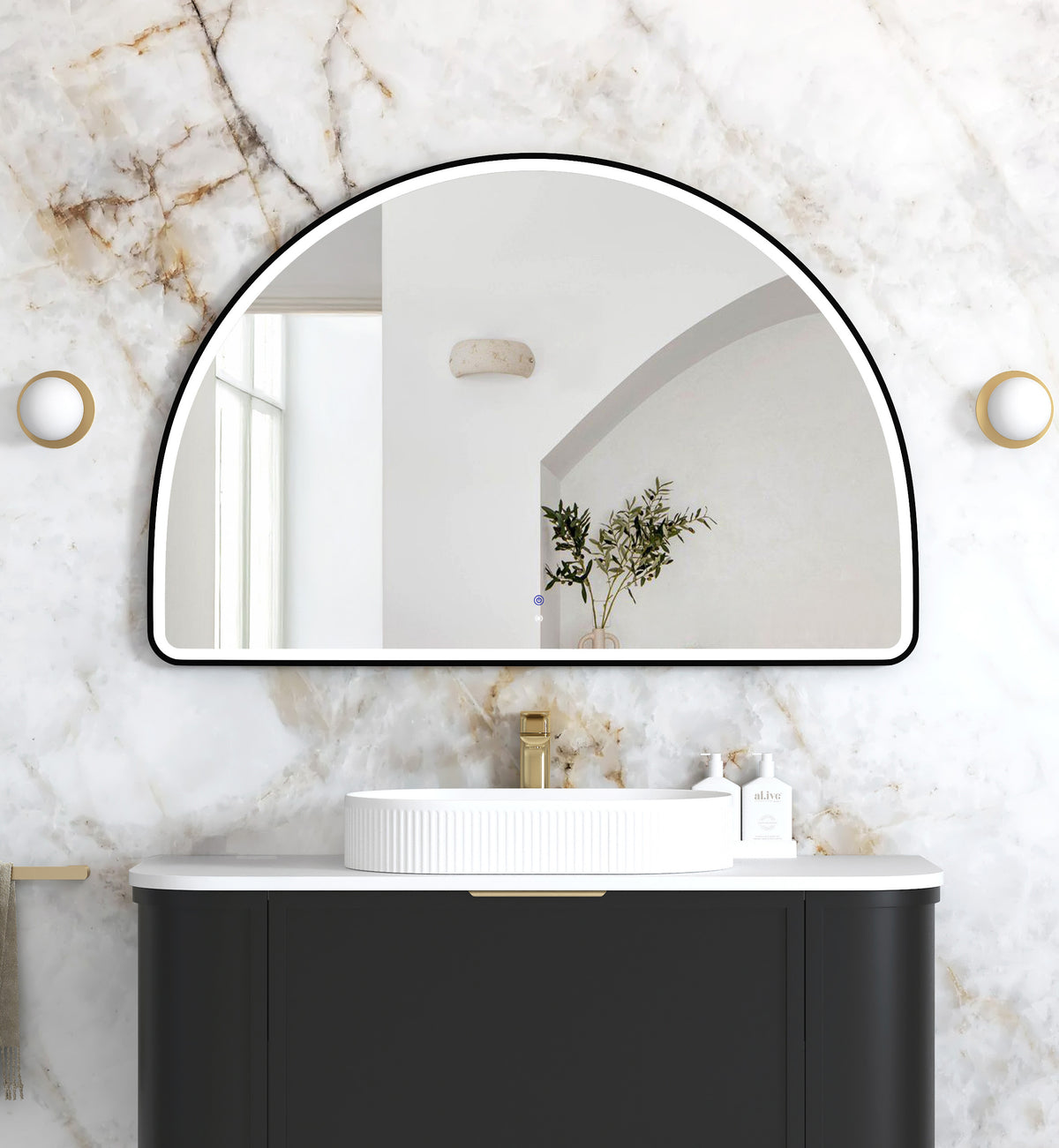 LED Moonlight Archie 800(H)x1200(W) Black Metal Frame Mirror main view