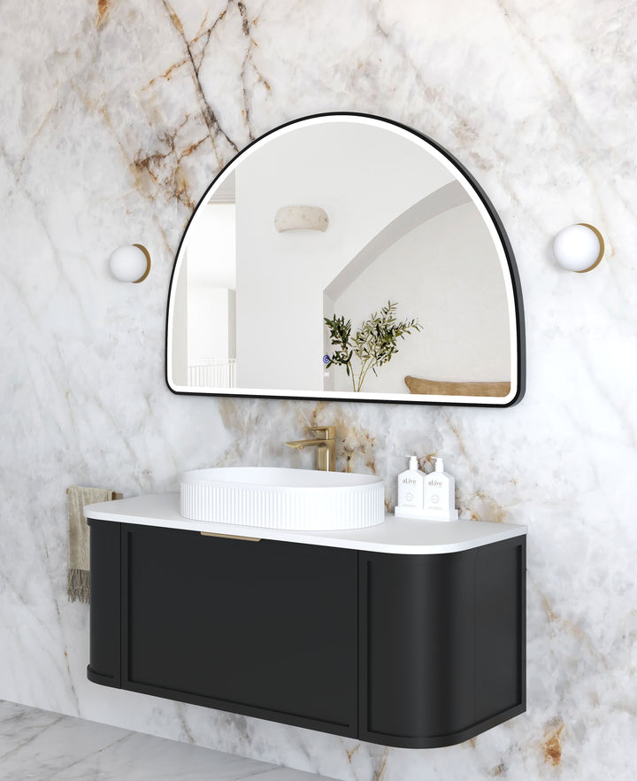 LED Moonlight Archie 800(H)x1200(W) Black Metal Frame Mirror view 2