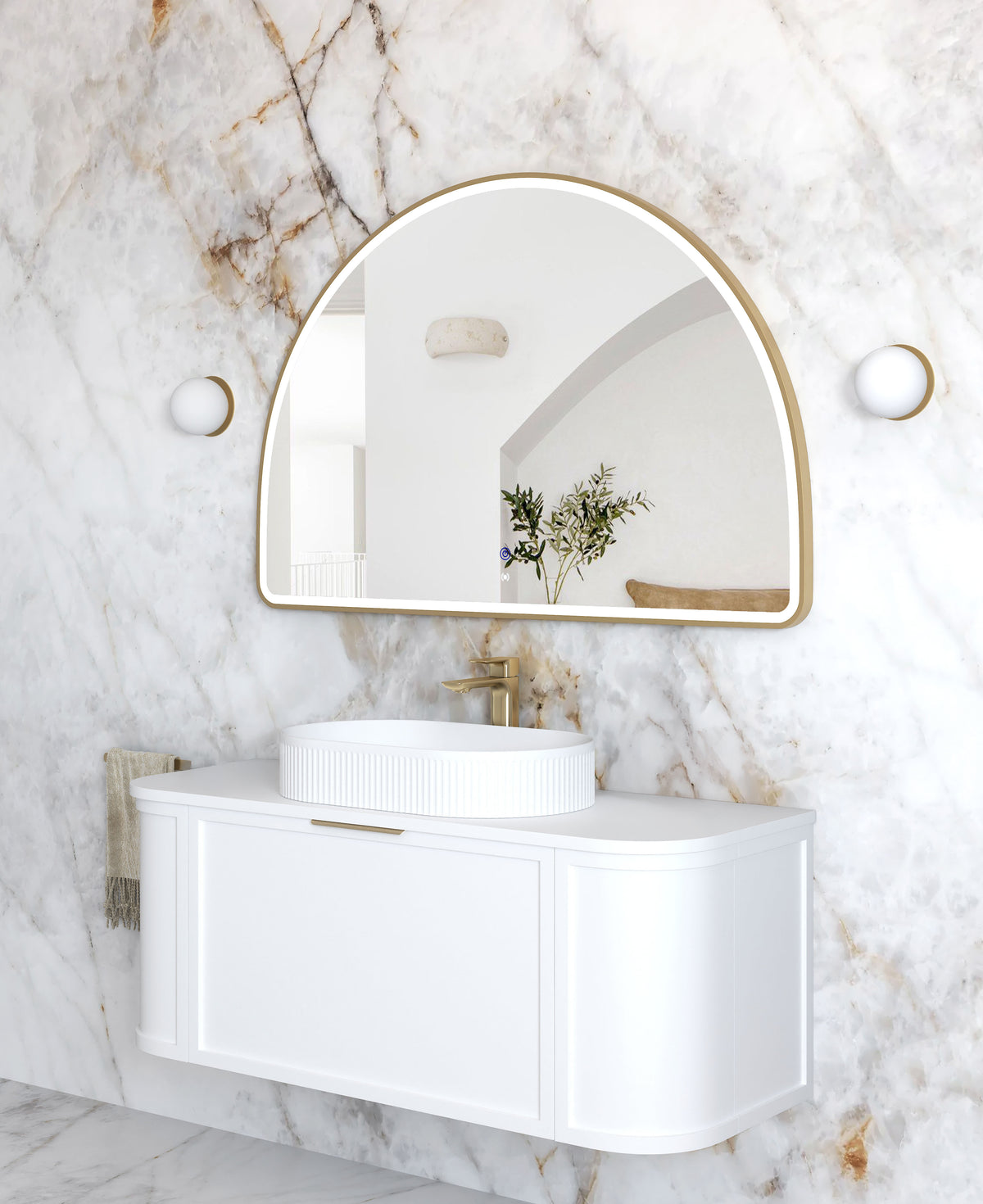 LED Moonlight Archie 800(H)x1200(W) Gold Metal Frame Mirror view 2