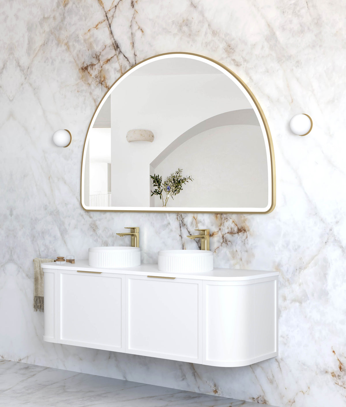 LED Moonlight Archie 1000(H)x1500(W) Gold Metal Frame Mirror view 2