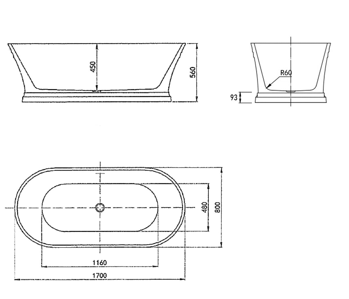 Hampton 1700x800x560 Gloss White Bathtub OF