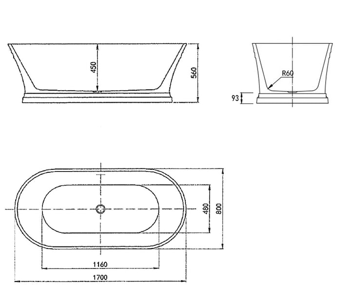 Hampton 1700x800x560 Gloss White Bathtub OF