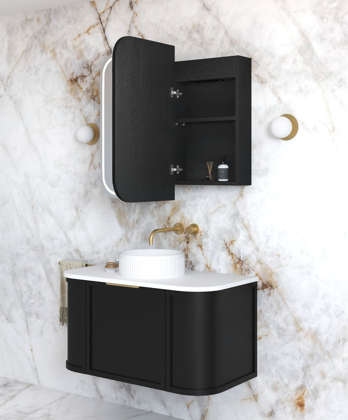 LED Newport 900(W)x750(H) Black Oak Shaving Cabinet Premium Edition view 3
