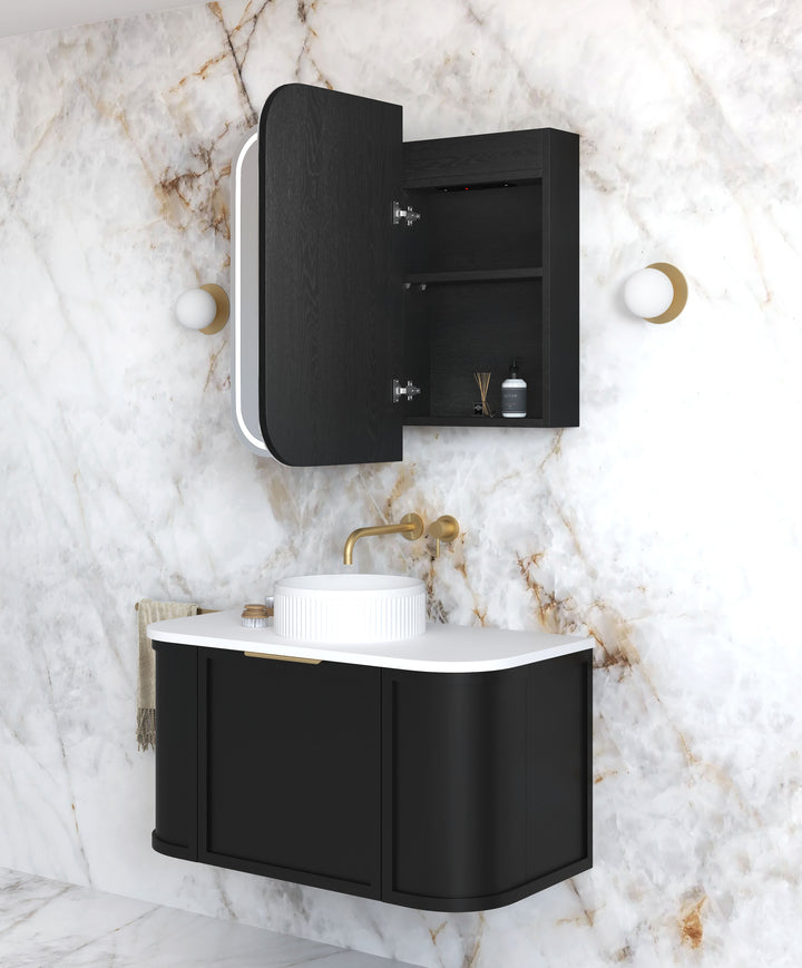 LED Newport 900(W)x750(H) Black Oak Shaving Cabinet Premium Edition view 3