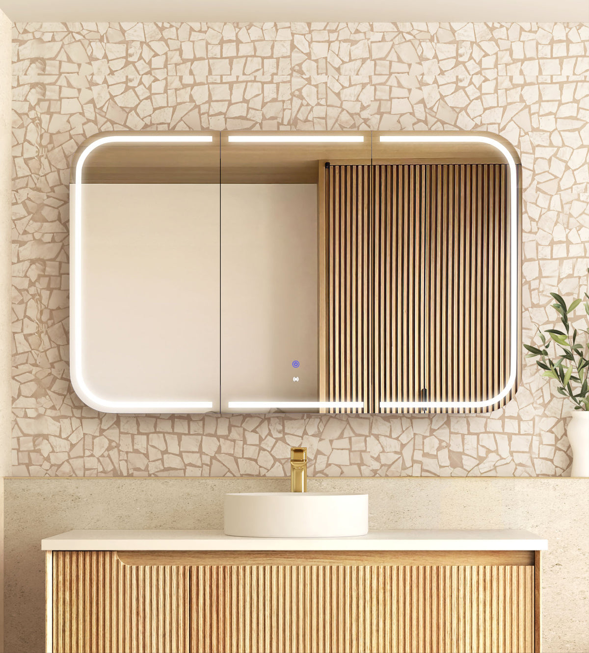 LED Newport 1200(W)x750(H) Natural Oak Shaving Cabinet Premium Edition main view