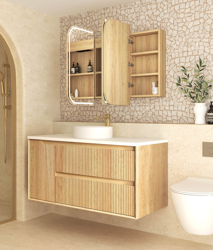 LED Newport 1200(W)x750(H) Natural Oak Shaving Cabinet Premium Edition view 3