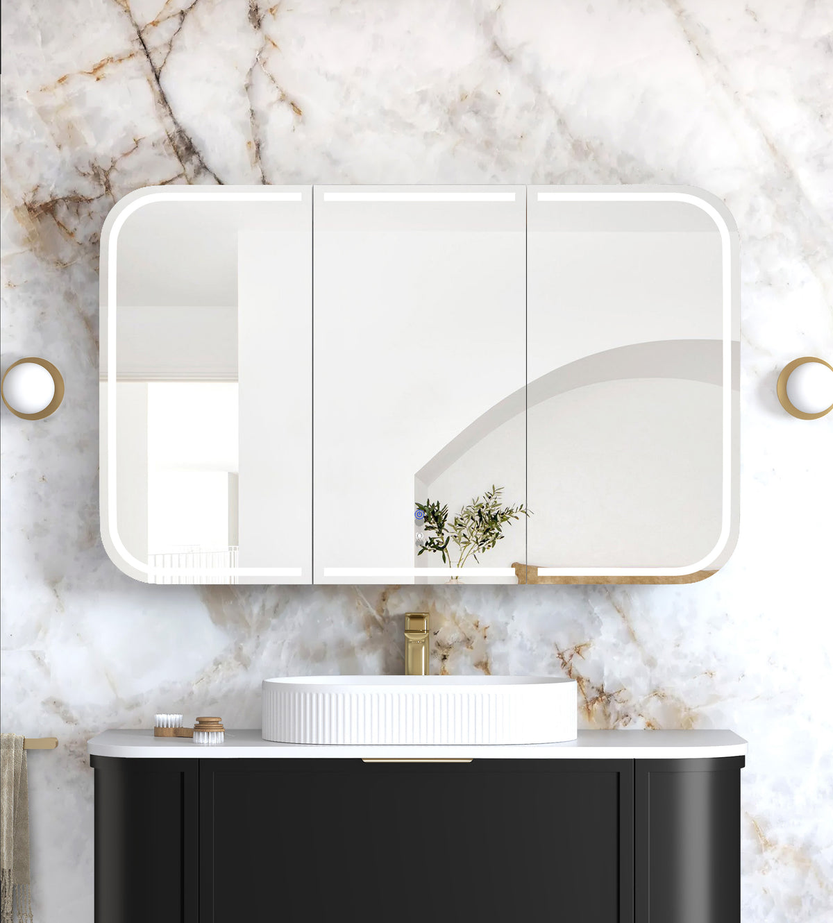 LED Newport 1200(W)x750(H) Black Oak Shaving Cabinet Premium Edition main view