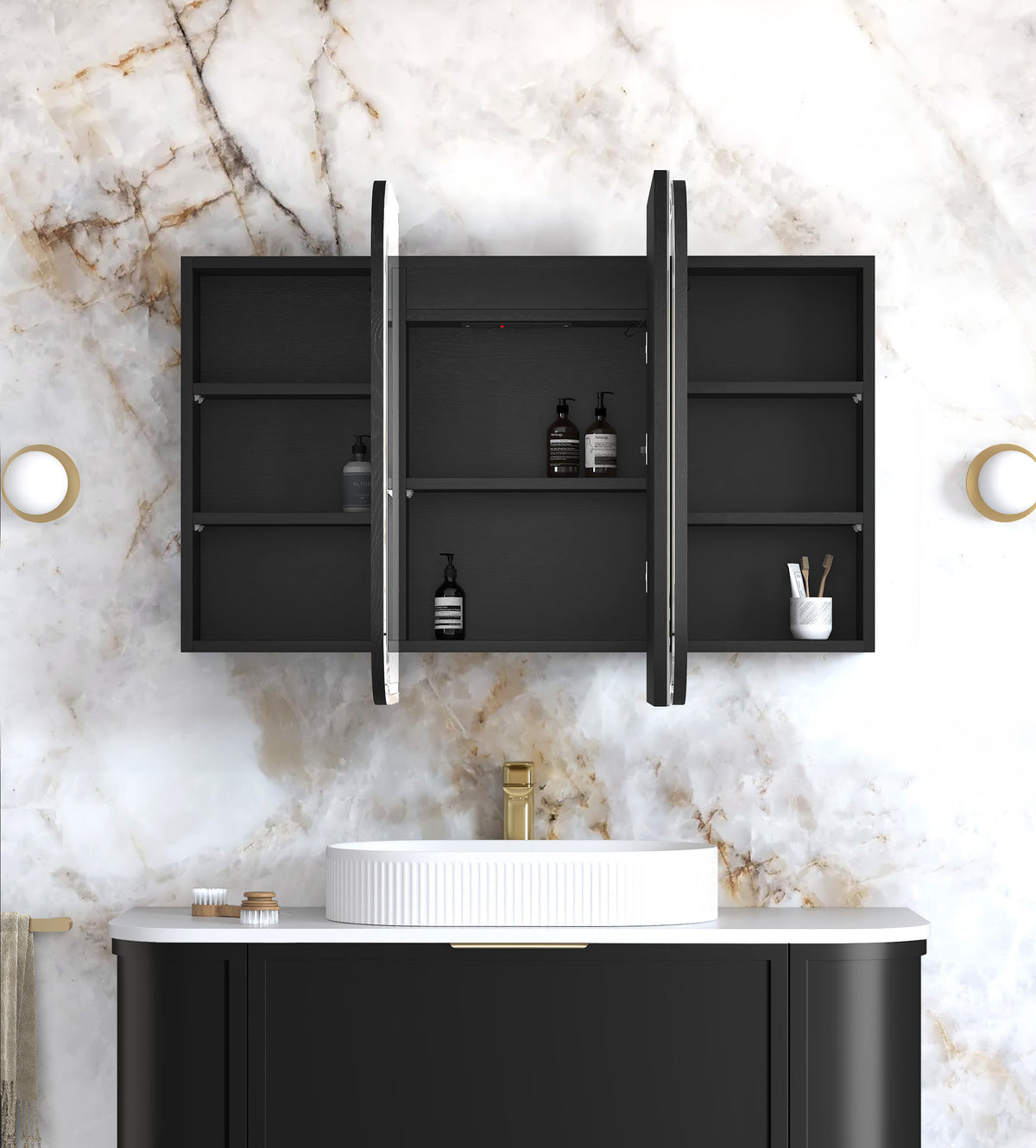LED Newport 1200(W)x750(H) Black Oak Shaving Cabinet Premium Edition view 2