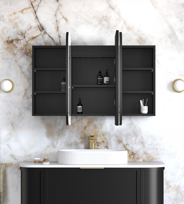 LED Newport 1200(W)x750(H) Black Oak Shaving Cabinet Premium Edition view 2