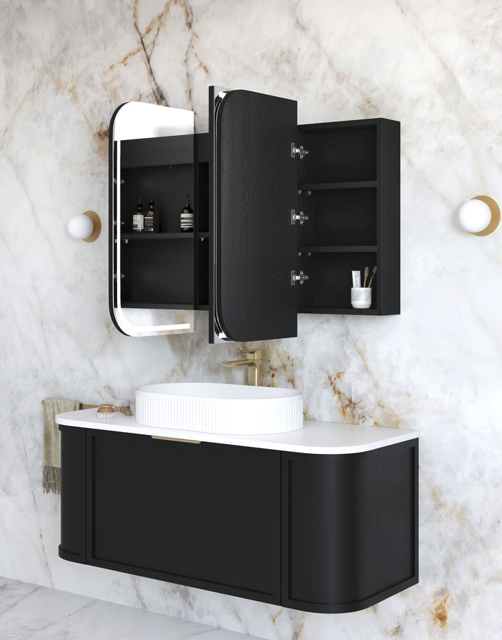 LED Newport 1200(W)x750(H) Black Oak Shaving Cabinet Premium Edition view 3