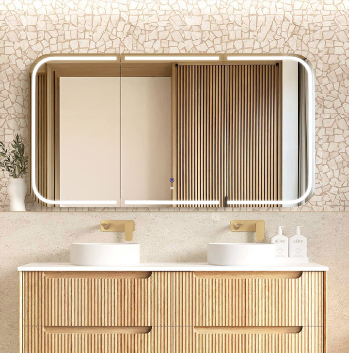 LED Newport 1500(W)x750(H) Natural Oak Shaving Cabinet Premium Edition main view