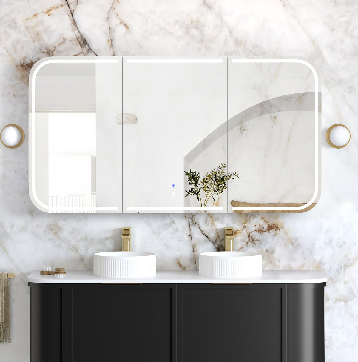 LED Newport 1500(W)x750(H) Black Oak Shaving Cabinet Premium Edition main view
