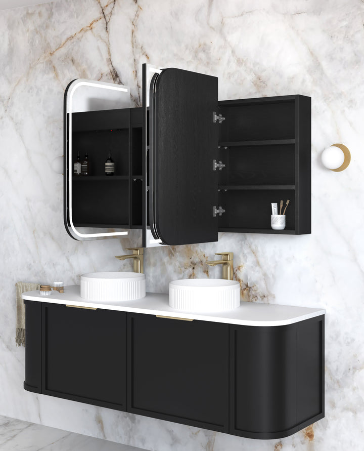 LED Newport 1500(W)x750(H) Black Oak Shaving Cabinet Premium Edition view 3
