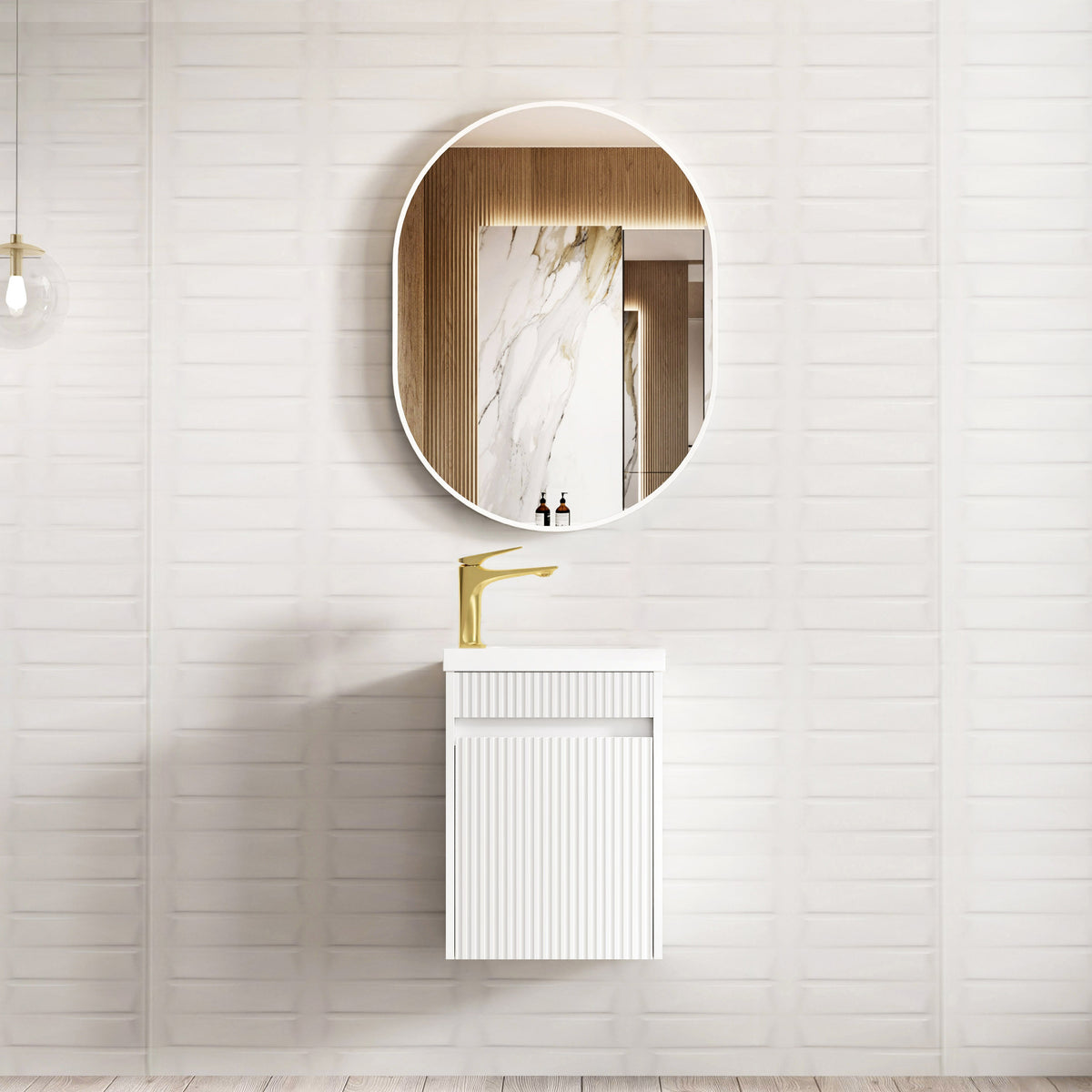 Mini Ensuite Vanity 400mm Matte White Fluted Vanity (with Basin) - Default Title
