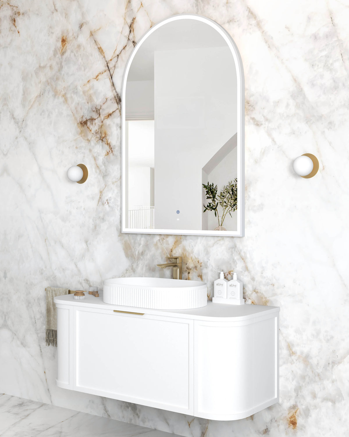 LED Archie 1200(H)x800(W) White Metal Frame Mirror view 2