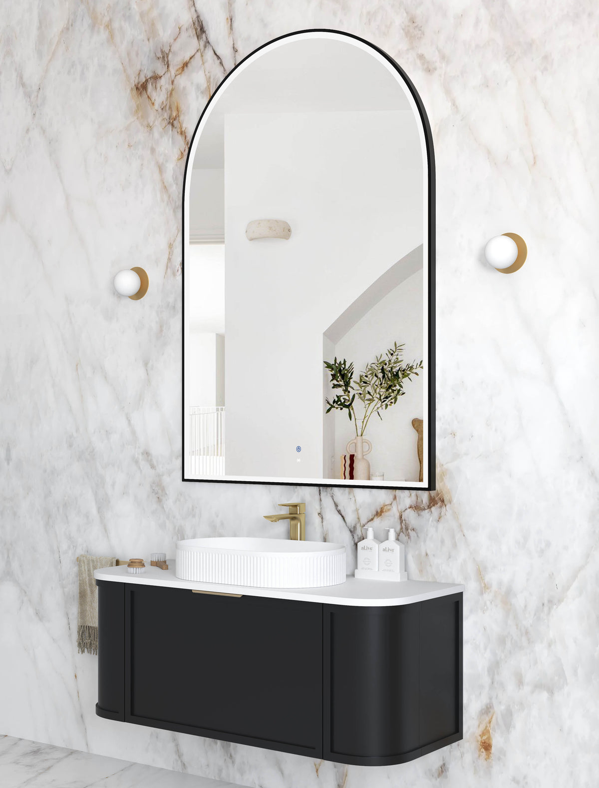 LED Archie 1500(H)x1000(W) Black Metal Frame Mirror view 2