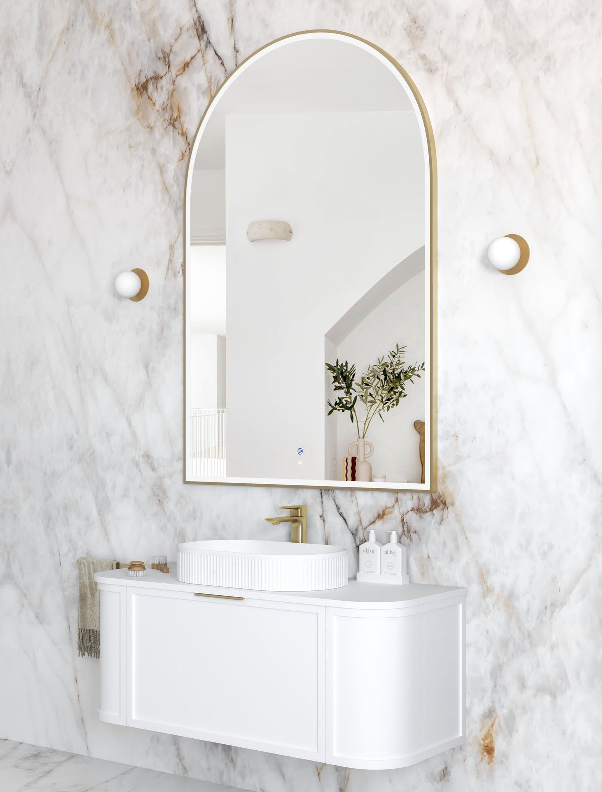 LED Archie 1500(H)x1000(W) Gold Metal Frame Mirror view 2
