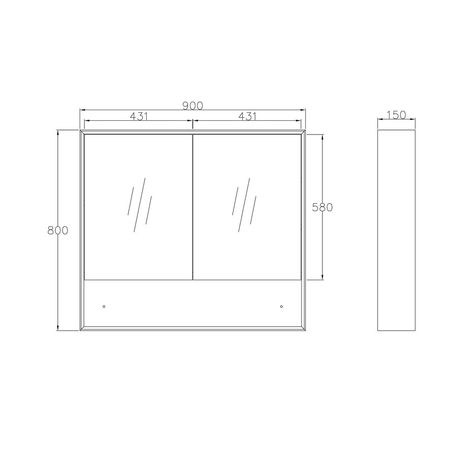 Marlo 900x800 Matte Black Shaving Cabinet