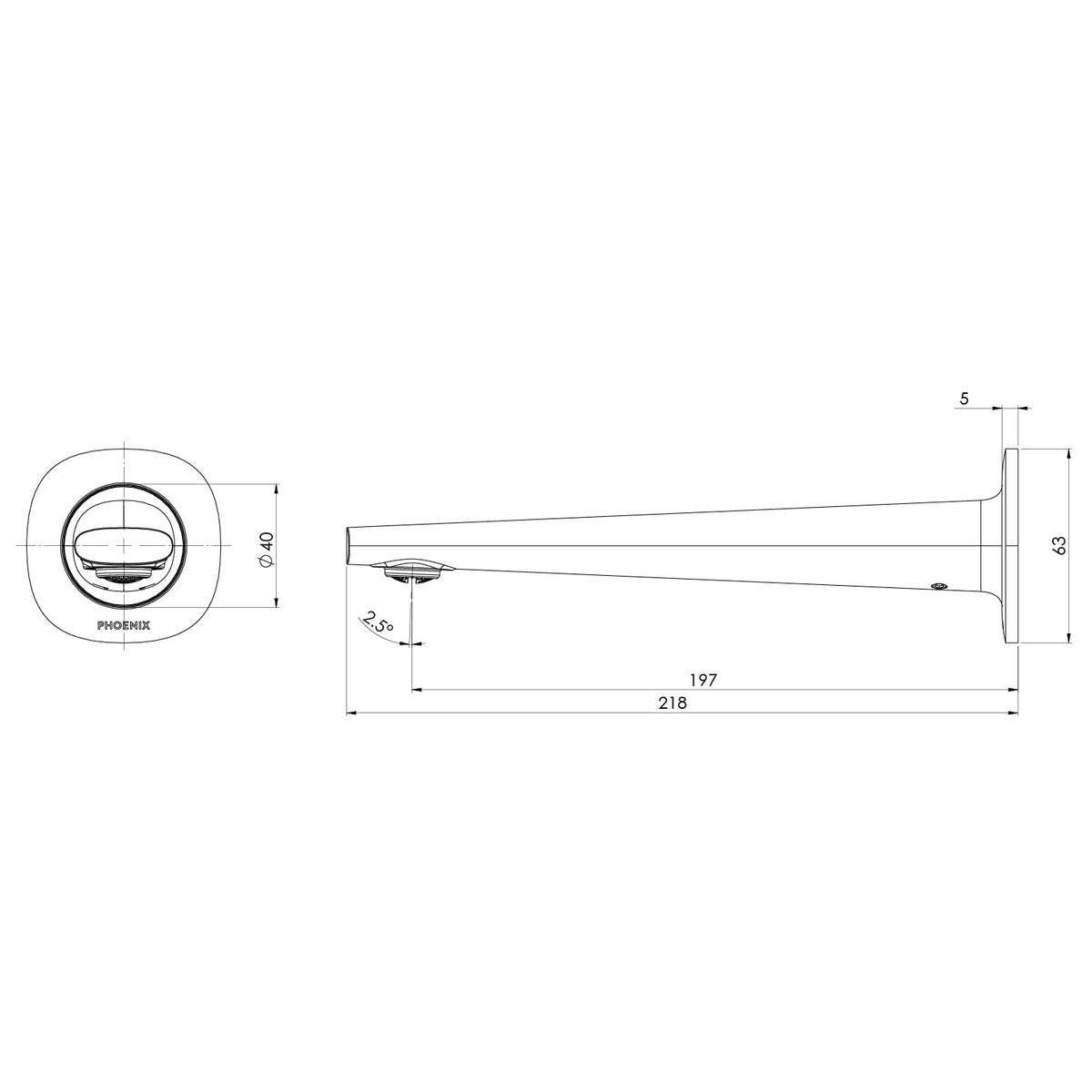 Specification diagram - Vask Wall Basin / Bath Outlet 200mm