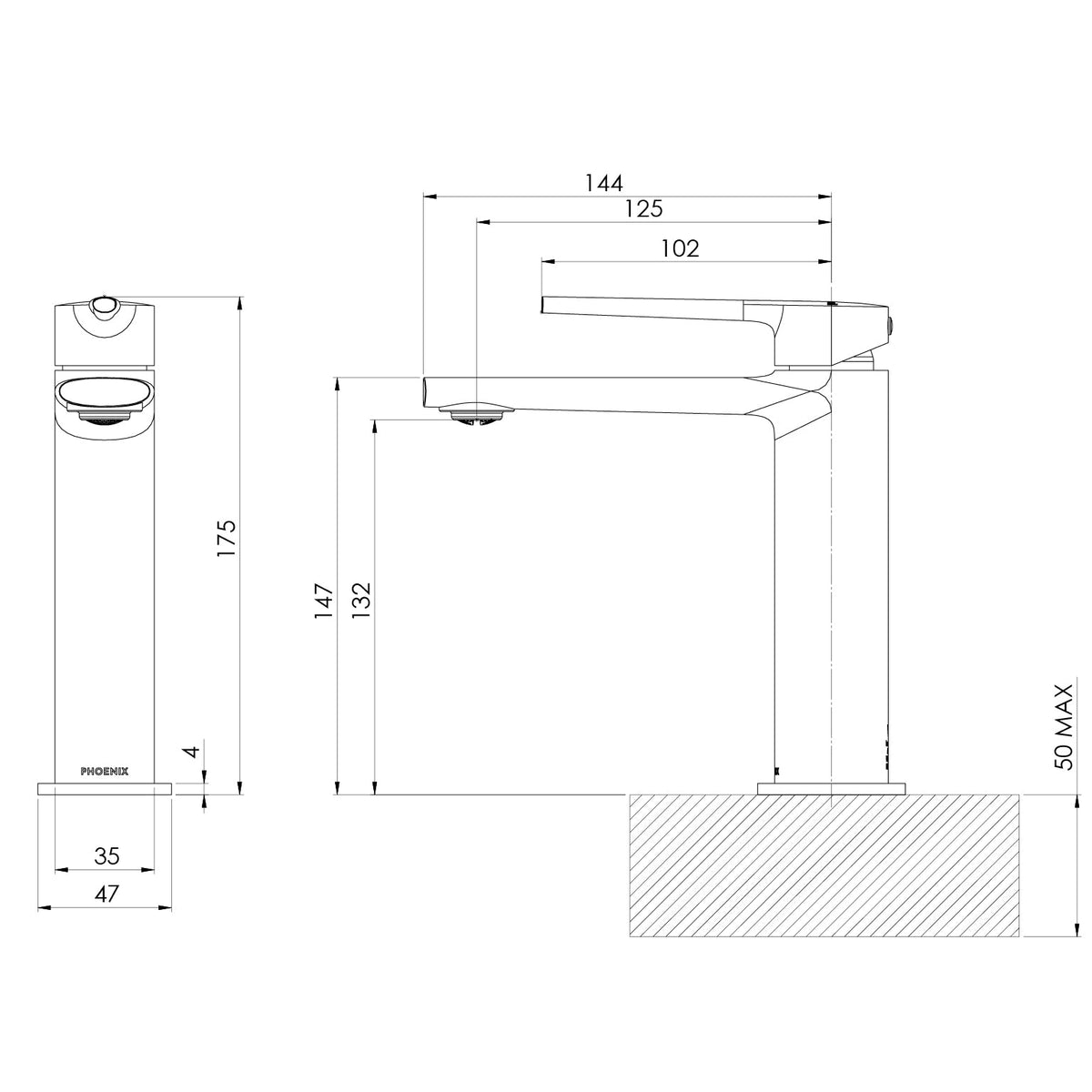 Specification diagram - Vask Basin Mixer