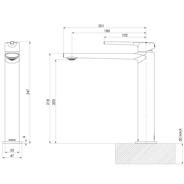 Specification diagram - Vask Vessel Mixer