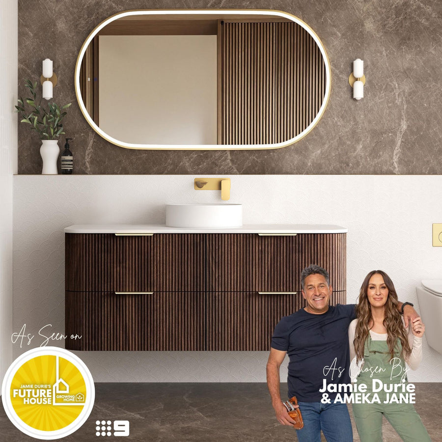 Havana Fluted 1200mm Sable Walnut Wall Hung Curve Vanity - Cabinet Only